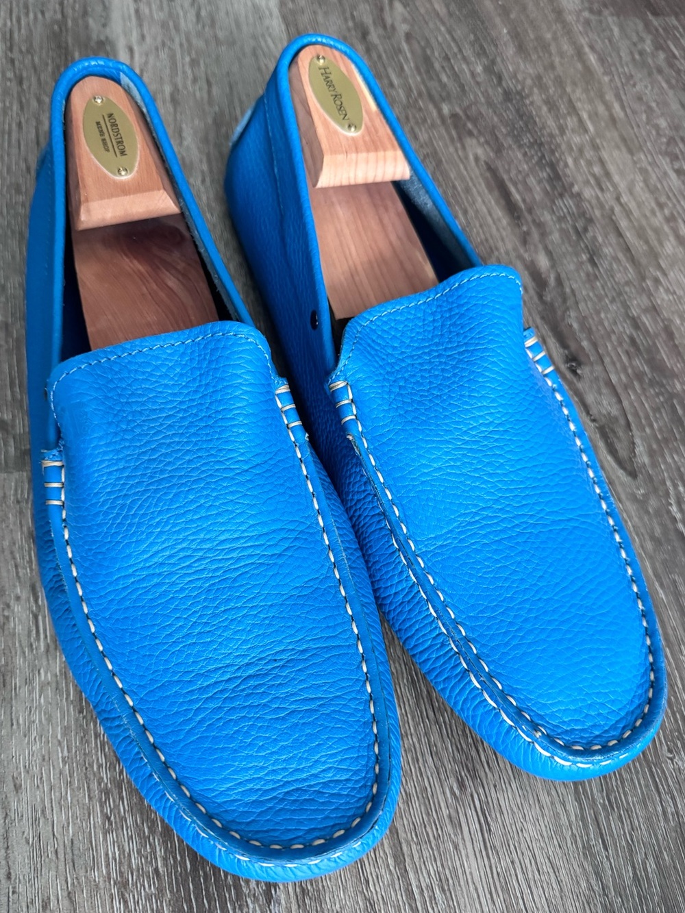 Men's Blue Leather Driving Loafers
